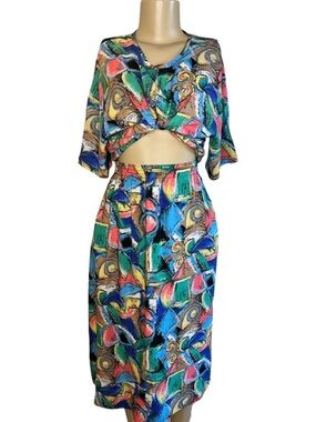 Vintage 80s Sag Harbor Colorful Abstract Skirt Set